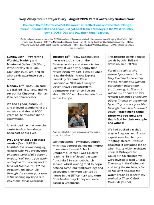 Circuit Prayer Diary – August 2026 Part 2