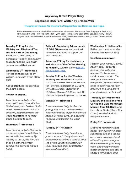 Circuit Prayer Diary – September 2026 Part 1