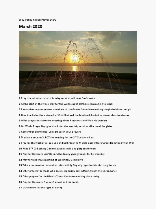 Circuit Prayer Diary March April May 2020
