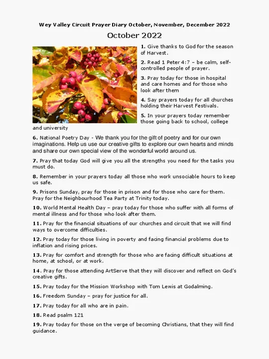 Wey Valley Prayer Diary October 2022