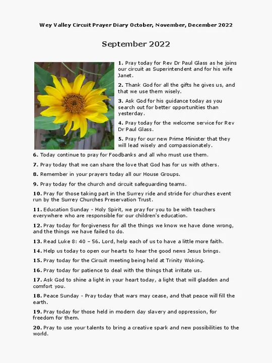 Wey Valley Prayer Diary September 2022