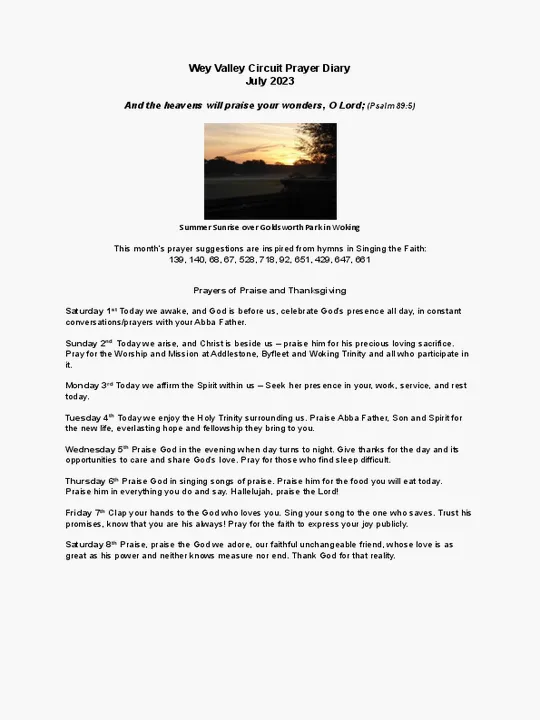 Circuit Prayer Diary July 2023