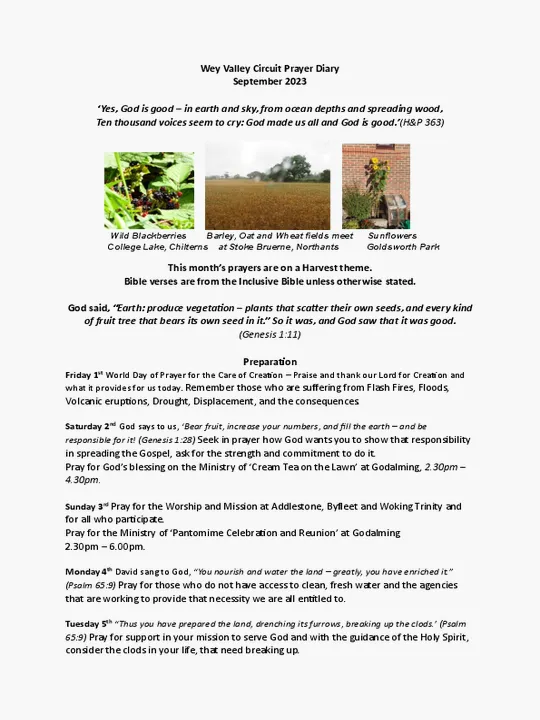 Circuit Prayer Diary September 2023