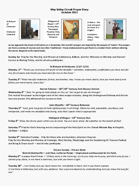 Circuit Prayer Diary October 2023